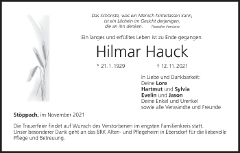 Anzeige von Hilmar Hauck von MGO