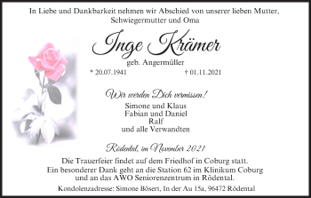 Anzeige von Inge Krämer von MGO