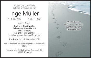 Anzeige von Inge Müller von MGO