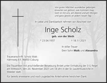 Anzeige von Inge Scholz von MGO