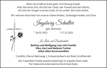 Anzeige von Ingeborg Schaller von MGO