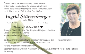 Anzeige von Ingrid Stürzenberger von MGO