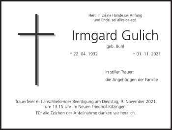 Anzeige von Irmgard Gulich von MGO