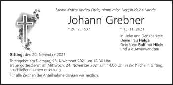 Anzeige von Johann Grebner von MGO