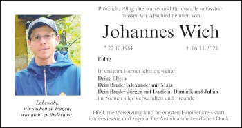 Anzeige von Johannes Wich von MGO
