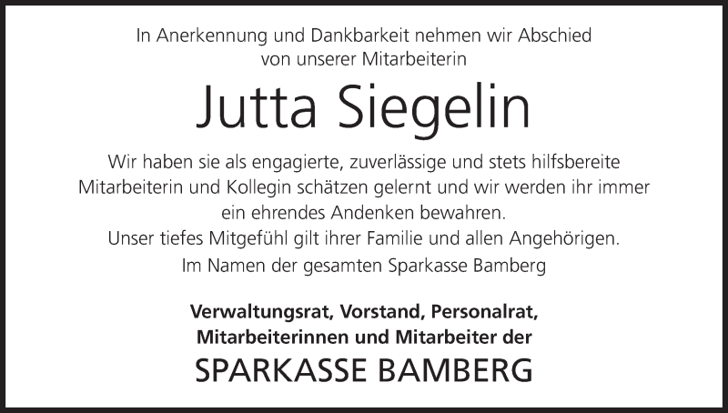  Traueranzeige für Jutta Siegelin vom 20.11.2021 aus MGO