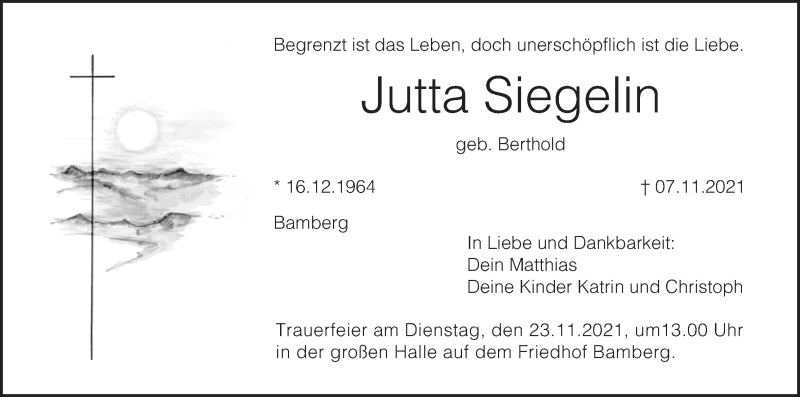  Traueranzeige für Jutta Siegelin vom 20.11.2021 aus MGO