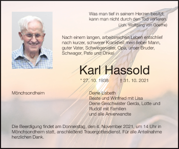 Anzeige von Karl Hassold von MGO