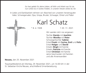 Anzeige von Karl Schatz von MGO
