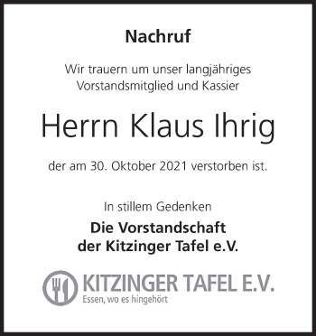 Anzeige von Klaus Ihrig von MGO