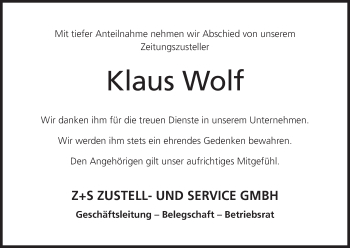 Anzeige von Klaus Wolf von MGO