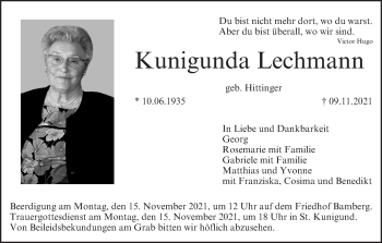 Anzeige von Kunigunda Lechmann von MGO