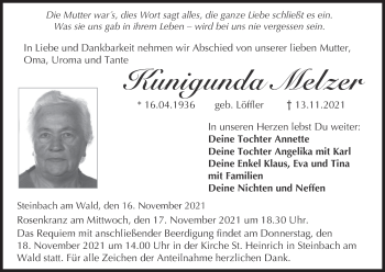 Anzeige von Kunigunda Melzer von MGO