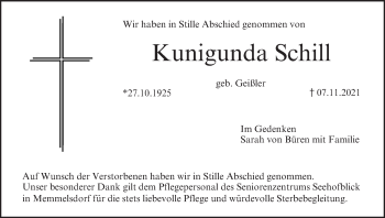 Anzeige von Kunigunda Schill von MGO