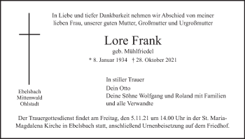 Anzeige von Lore Frank von MGO
