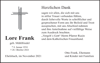 Anzeige von Lore Frank von MGO