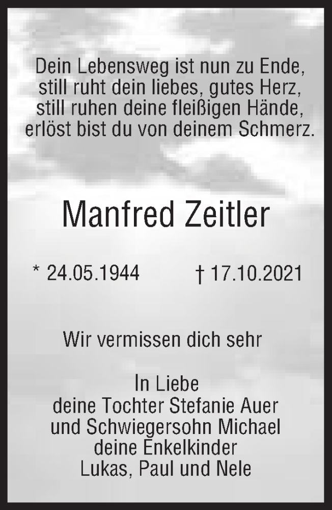 Traueranzeige für Manfred Zeitler vom 03.11.2021 aus MGO