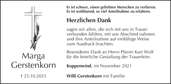 Anzeige von Marga Gerstenkorn von MGO