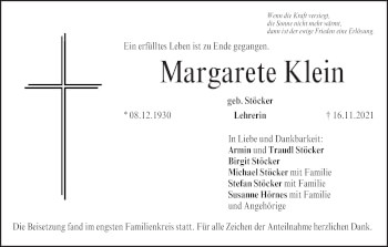 Anzeige von Margarete Klein von MGO