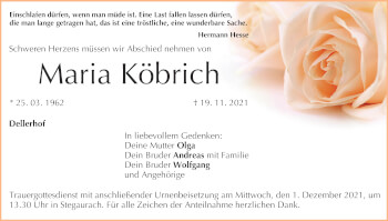 Anzeige von Maria Köbrich von MGO