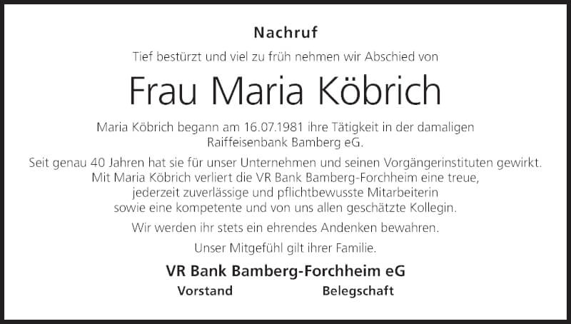  Traueranzeige für Maria Köbrich vom 27.11.2021 aus MGO