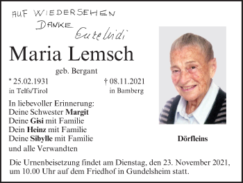 Anzeige von Maria Lemsch von MGO