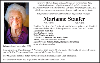 Anzeige von Marianne Staufer von MGO