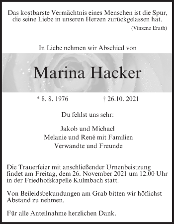 Anzeige von Marina Hacker von MGO
