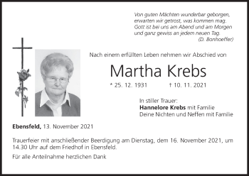 Anzeige von Martha Krebs von MGO