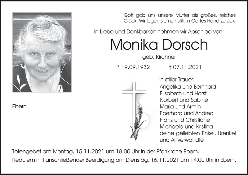  Traueranzeige für Monika Dorsch vom 13.11.2021 aus MGO