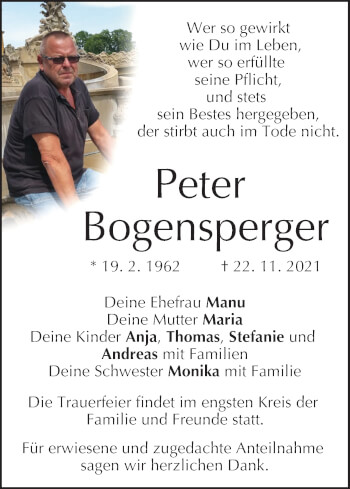 Anzeige von Peter Bogensperger von MGO
