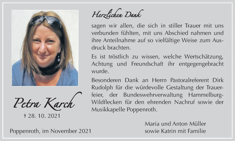  Traueranzeige für Petra Karch vom 20.11.2021 aus MGO