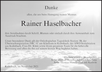 Anzeige von Rainer Haselbacher von MGO