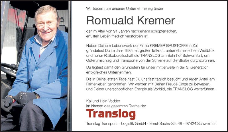 Traueranzeige für Romuald Kremer vom 20.11.2021 aus MGO