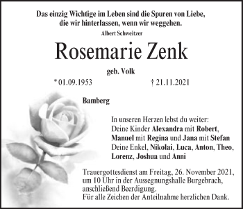 Anzeige von Rosemarie Zenk von MGO
