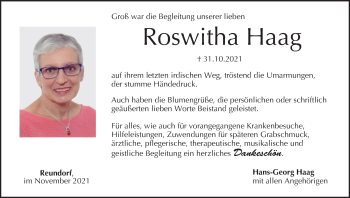 Anzeige von Roswitha Haag von MGO