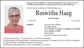 Anzeige von Roswitha Haag von MGO