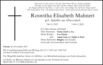 Anzeige von Roswitha Elisabeth Mahnert von MGO