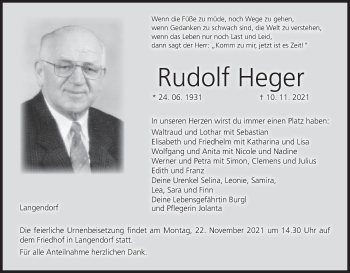 Anzeige von Rudolf Heger von MGO