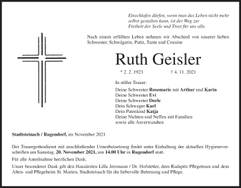 Anzeige von Ruth Geisler von MGO