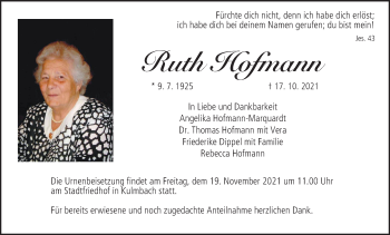 Anzeige von Ruth Hofmann von MGO