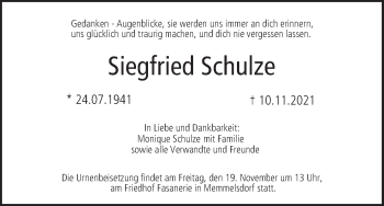 Anzeige von Siegfried Schulze von MGO