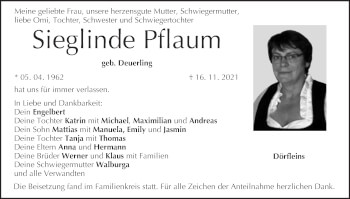 Anzeige von Sieglinde Pflaum von MGO