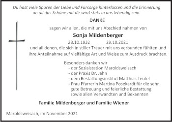 Anzeige von Sonja Mildenberger von MGO