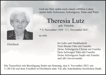 Anzeige von Theresia Lutz von MGO