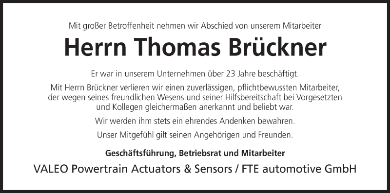  Traueranzeige für Thomas Brückner vom 04.11.2021 aus MGO
