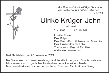 Anzeige von Ulrike Krüger-John von MGO
