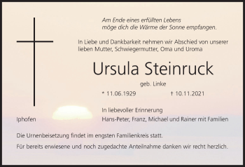 Anzeige von Ursula Steinruck von MGO