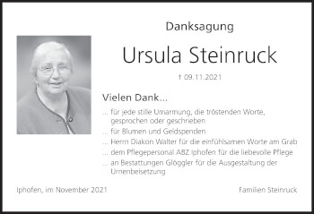 Anzeige von Ursula Steinruck von MGO