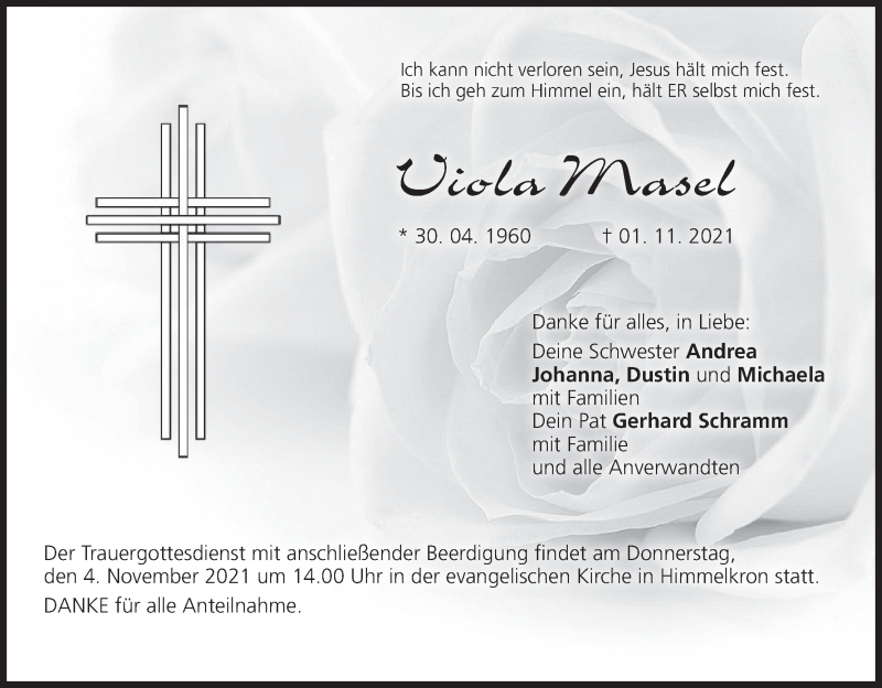  Traueranzeige für Viola Masel vom 03.11.2021 aus MGO